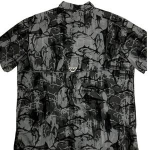 Columbia PFG Shirt Men's XL Gray/Black Fish Abstract All Around Fishing Outdoors